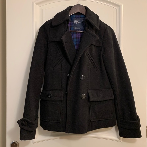 American Eagle Black Peacoat - Picture 2 of 3